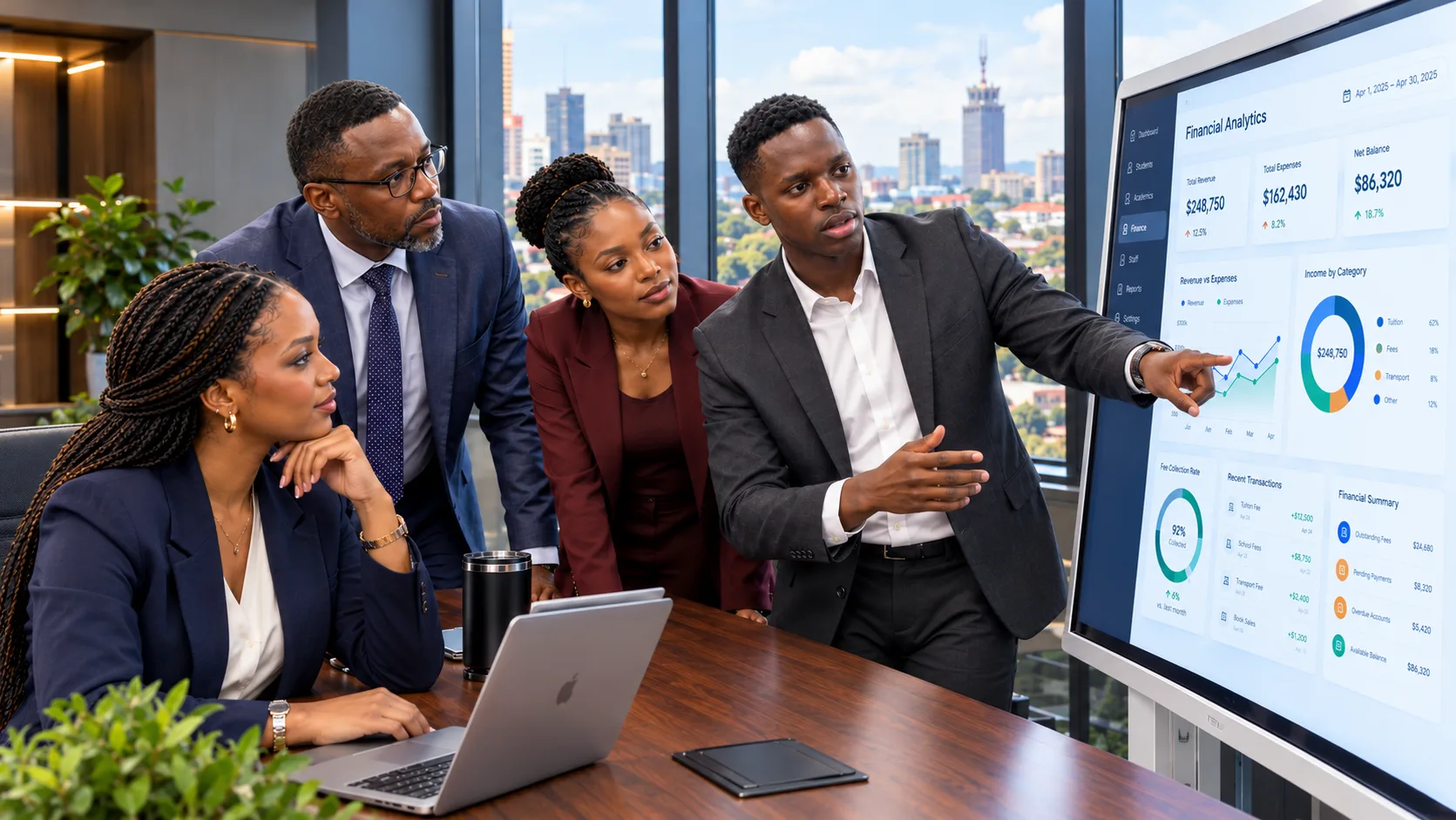 Diverse students learning in a modern classroom